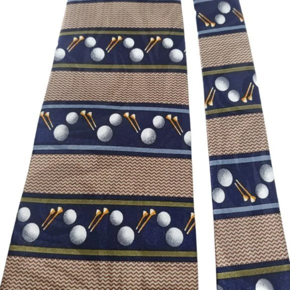 Steven Harris Tie Necktie Golf Balls‎ Tee Blue Tan Brown